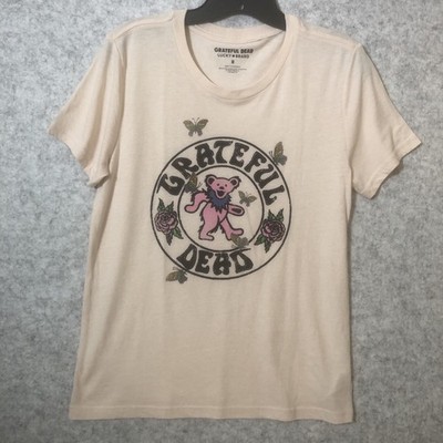 Grateful Dead Lucky Brand Womens Shirt M Tan Bear Butterflies Classic Crew Neck