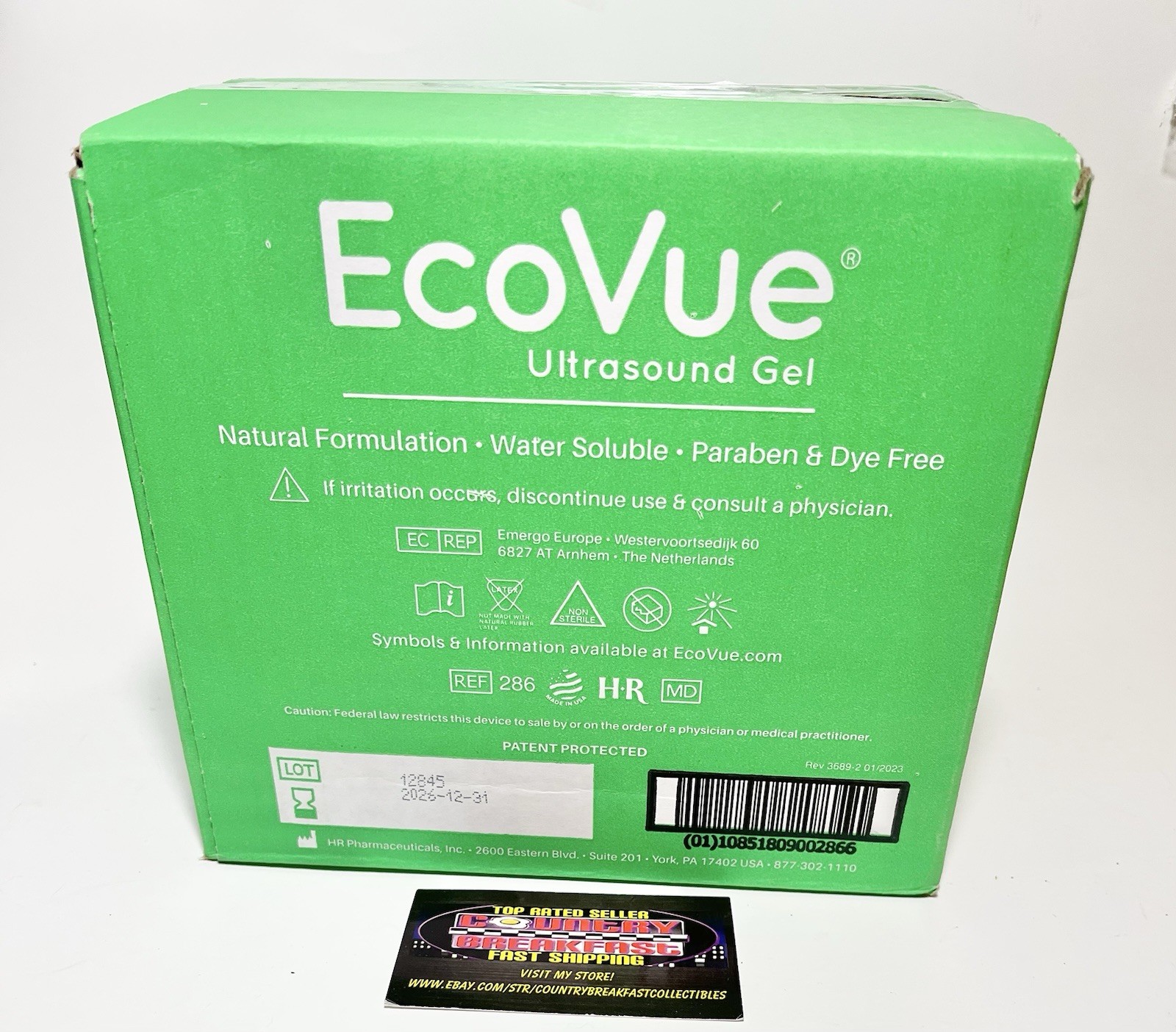 EcoVue Ultrasound Gel 286 Water Soluble Paraben Free Case 12 Bottles 250ml New