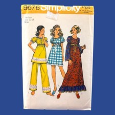 Misses Nightgown Pajamas 1971 Simplicity Sewing Pattern 9676 Boho Sz 12-14 Uncut