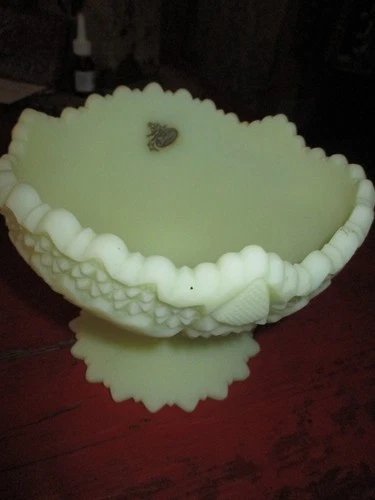 Vtg Pinwheel Fenton Custard Yellow Uranium Compote Scallopped Edge Compote Vase
