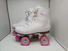 Chicago Quad Roller Skates Kids Childrens Size 3 White Leather Pink Wheels 8601k