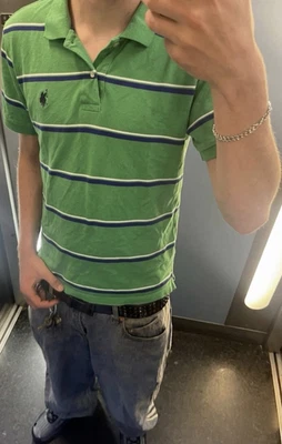 Polo Ralph Lauren Herren Polo M grün blau weiß gestreift Kurzarm Logo Kragen - Bild 1 von 3