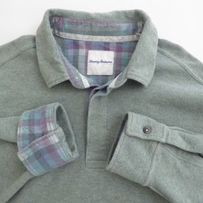 Tommy Bahama Mens Knit Polo Sweater Shirt Green Plaid Trim Long Sleeve XLT