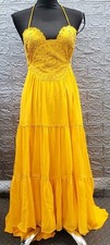 NEW Asos Design Tiered Maxi Dress-High/Low Open Back-Mustard Womens Sz 14 (US)
