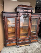 RENAISSANCE WALNUT AND BURL 3 DOOR BOOKCASE