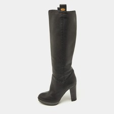 Fendi Black Leather Selleria Knee Length Boots Size 35