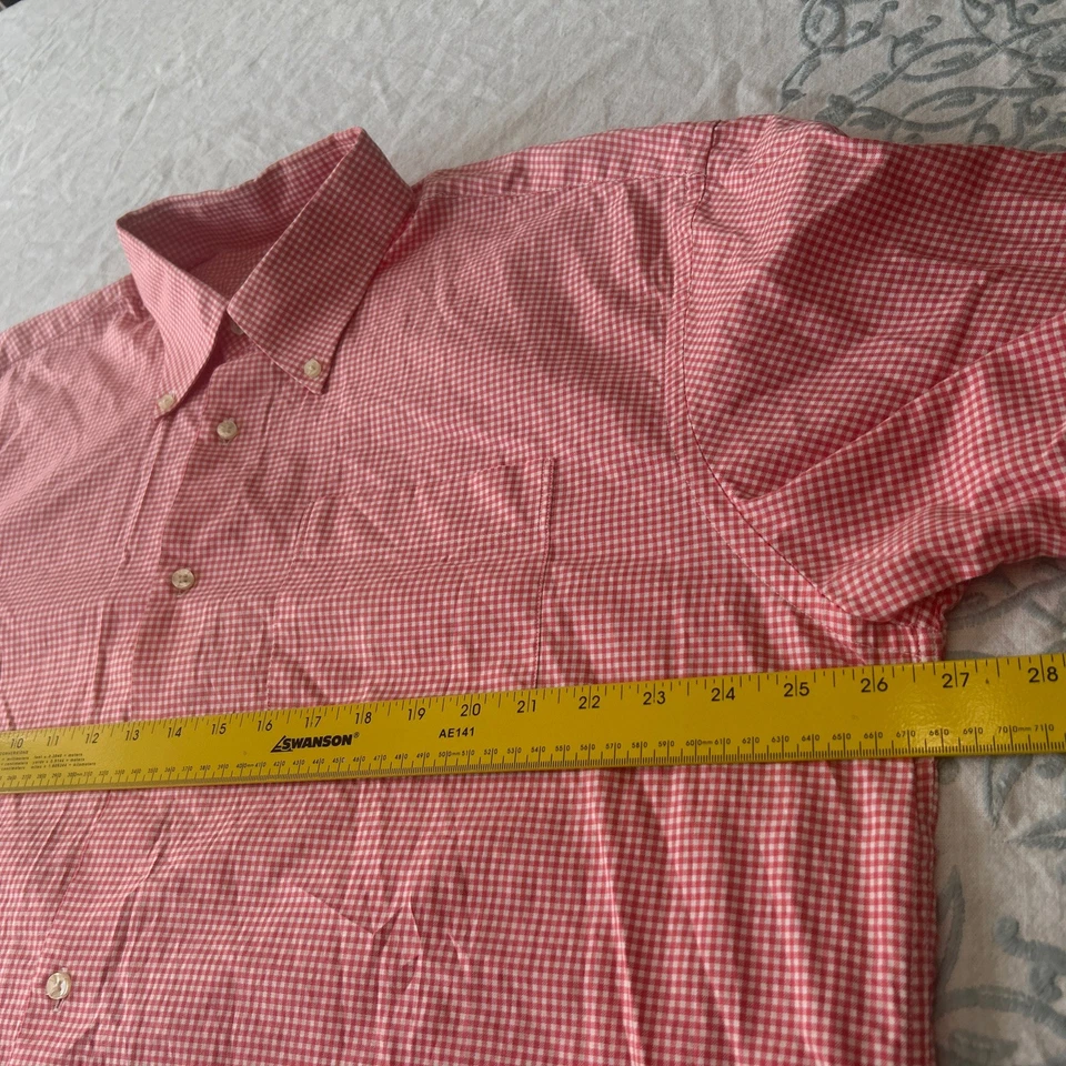Peter Millar Men-XL Short Sleeve Button Down Dress Shirt Check Salmon Cotton - Image 3 of 4