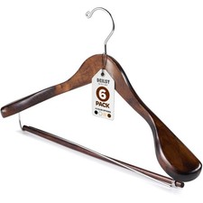 Wide Shoulder Wooden Suit Hangers with Non-Slip Pants Bar  360  Swivel Hook ...
