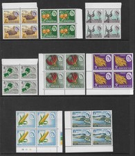 RHODESIA 1966 SET (14) BLOCKS OF 4 MNH MAINLY MARGINALS. SG 374-387. (F507)