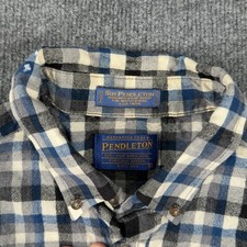 Vintage Sir Pendleton 100 Wool Plaid Flannel Shirt Men's L Blue White Preppy