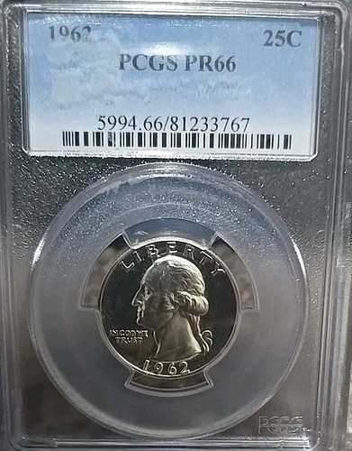 1962 PCGS PR66 SILVER WASHINGTON QUARTER PROOF 25c Uncirculated Certified Coin