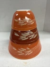 Vintage PYREX Autumn Harvest Wheat Nesting Mixing Bowls Set 401 402 403 Orange