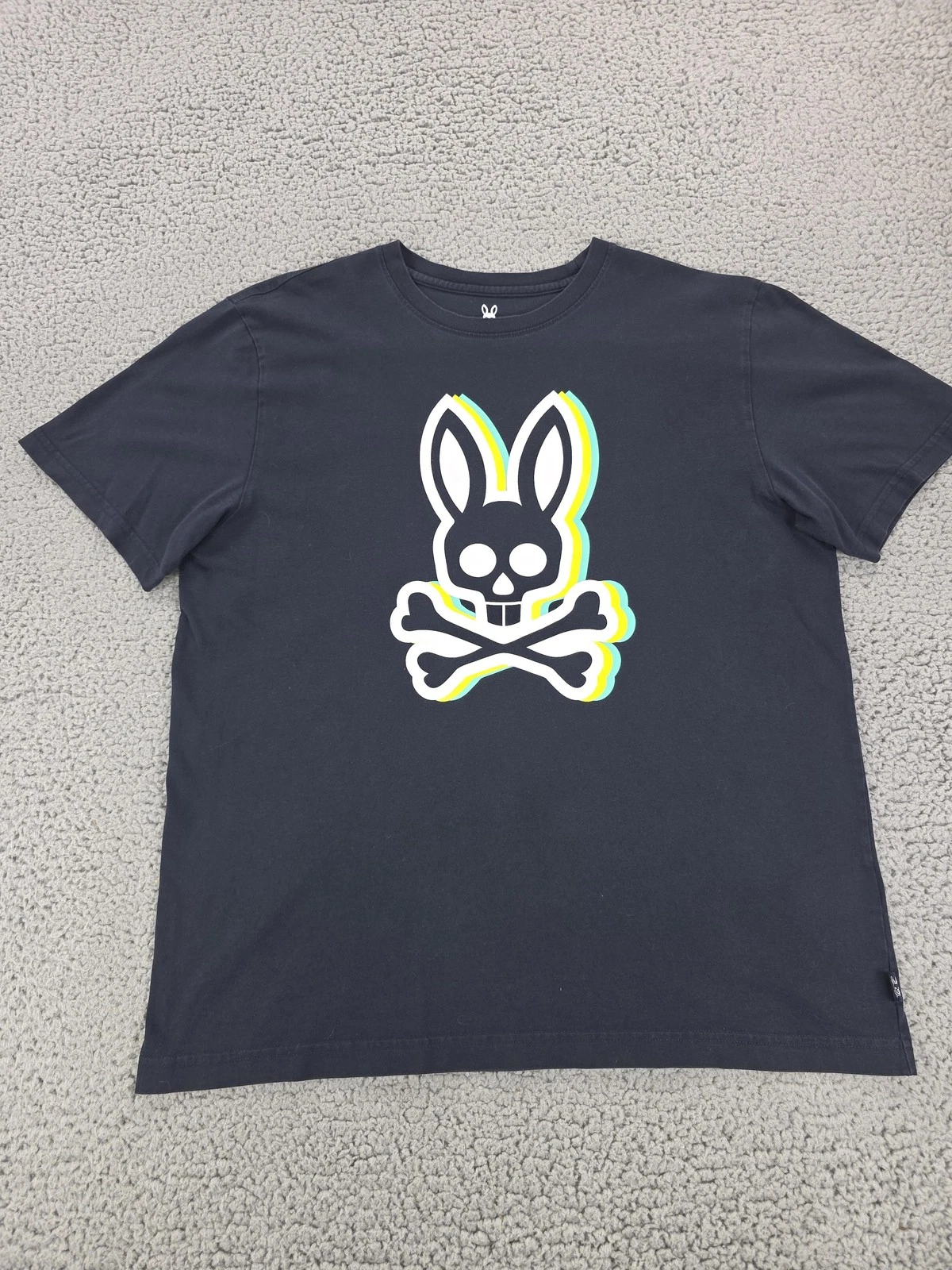 Psycho Bunny Shirt Mens 3XL Blue Skull Bunny Logo Graphic Tee Streetwear