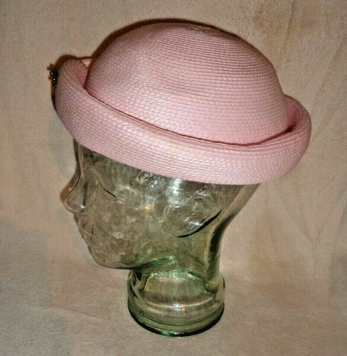 LOVELY STYLISH PINK HAT WITH BROOCH/PIN-SIZE 6.75 OR 20" DIA..-EXCELLENT,CLEAN! - Picture 3 of 6