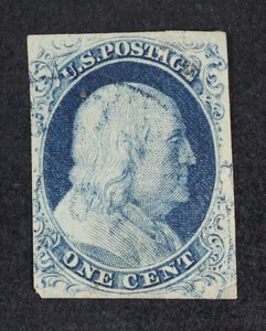 CKStamps-US-Stamps-Collection-Scott-9-1c-Franklin-Used-Tiny-Thin-CV-95