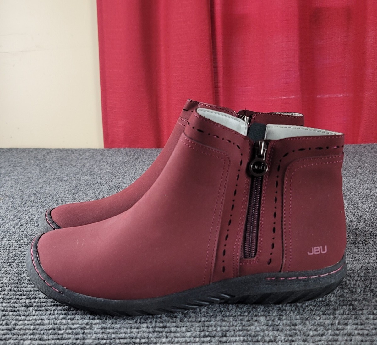 JBU Jambu Juno Ankle Boots Booties Burgundy Vegan Leather Zippers