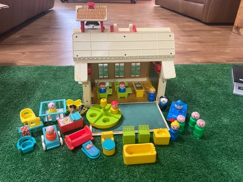 Vintage Fisher Price Little People Lot: Schoolhouse, Nursery, Bathroom Sets
