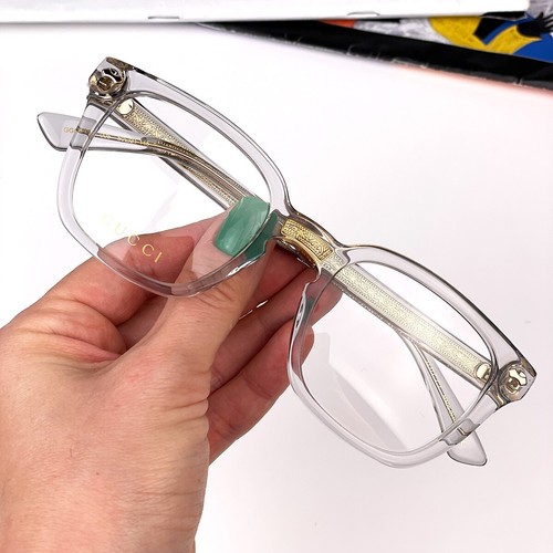 Gucci Men Eyeglasses Grey Clear Gold Demo Square GG0184O 005 NEW - Picture 9 of 11