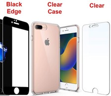 For iPhone 7 Plus 8 Plus Clear Shockproof Case Tempered Glass Screen Protector