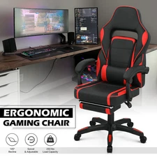 Red[EXTENDABLE FOOTREST]Gaming Racing Chair Home Office Seat Recliner w/Footrest