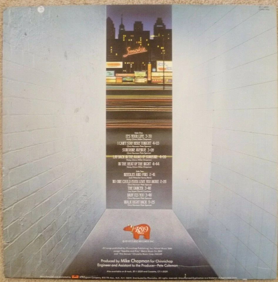 Smokie Bright Lights And Back Alleys 1977 US Vinyl LP + Inner RS-1-3029 VG+/VG+ - Image 2 of 4