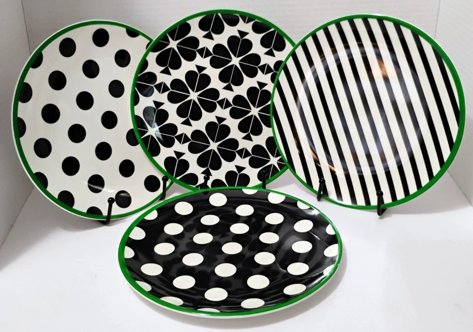 Kate Spade X Target Black & White Pattern W/Green Trim Melamine Salad Plates NWT - Image 3 of 4