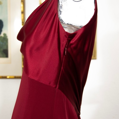 Vintage 1990s Burgundy Satin Maxi Evening Dress Open Back With Train Glam Size S - Picture 5 of 6