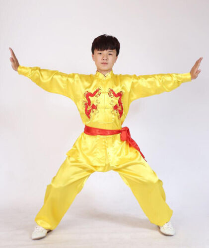 Silk Martial Arts Kung Fu Uniform Tai Chi Suit Wushu Clothes Dragon Embroidery - Picture 13 of 14