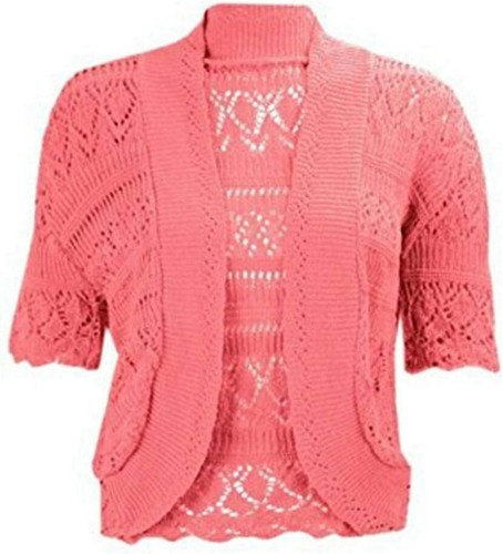 Womens Short Sleeve Crochet Knitted Cardigan Ladies Open Fornt Knit Bolero Shrug - Picture 7 of 33