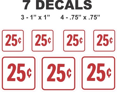 7 Square Gumball Vending Machine 25 Twenty Five Cent Vinyl Decals  