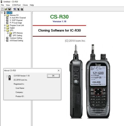 ICOM CS-R30 Rev. 1.10 LOGICIEL DE PROGRAMMATION ET DE CLONAGE pour IC-R30 **Téléchargement** - Photo 1 sur 9