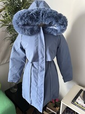 Coat Size Small Women Down Parka Blue Faux Fur Hood New Removable Fur