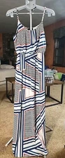 Naif Maxi Dress Womans Geometric Adjustable Straps Stretchy  Casual -Size Large