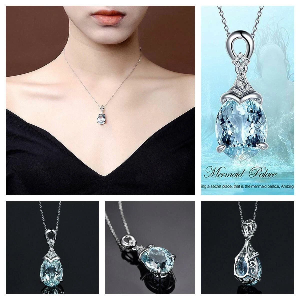 Aquamarine mermaid necklace deals