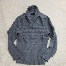 Marc Anthony Sweater Men Medium Gray Pullover Shawl Collar Cable Wool Blend Knit