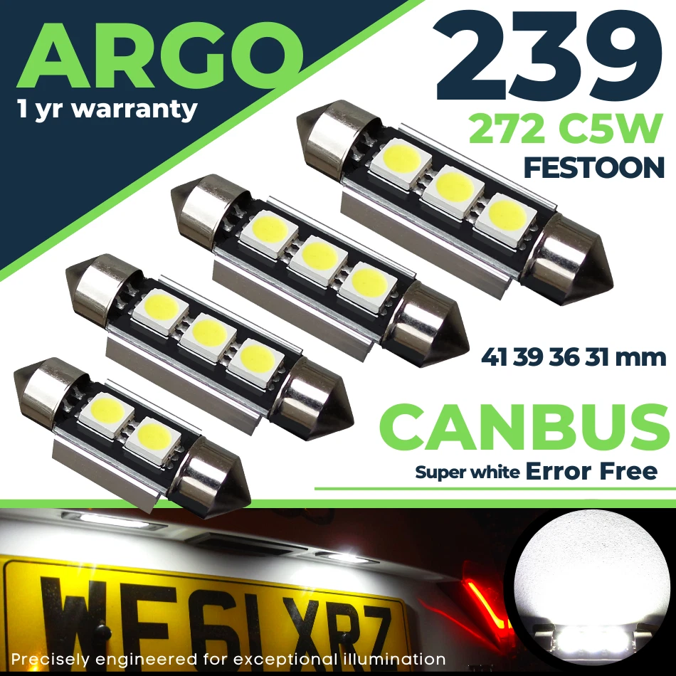 272 239 Car Led Smd Number Plate Festoon C5W 31 36 39 41mm Interior Light  Bulbs