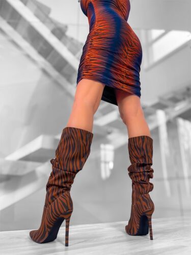 Malien Designer Damen Luxus Stiefel Stiletto High Heels Boots S101 Braun 36-40 - Bild 3 von 10