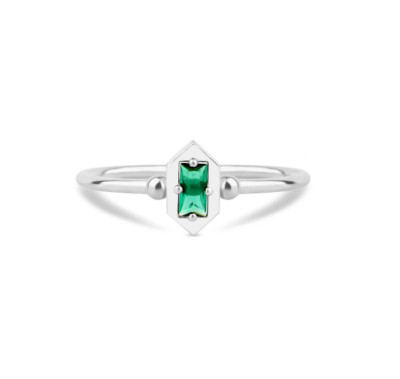 Horizontal Rectangular Cut Emerald Ring in 14k Real Gold, Size 5