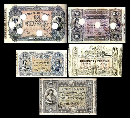 2x 25, 50, 100, 500, 1000 Pesetas - Issue 1875 - Reproduction - 44 - Picture 2 of 8