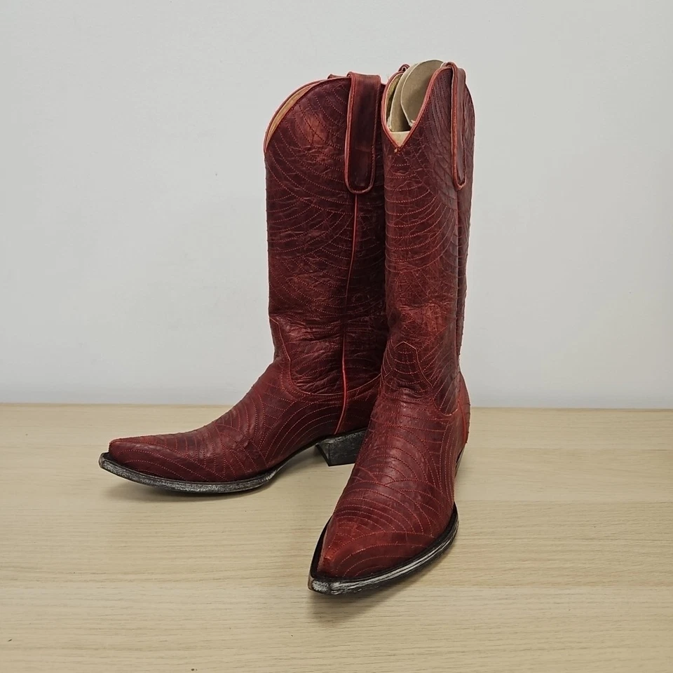 Old Gringo Yippee Kiyay Cowgirl Mid Calf Red Leather Western Rodeo Boots Uk 4.5 - Image 2 of 4