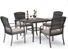 Beige 5-Piece Outdoor Patio Dining Set with Cushions and Weather-Resistant Ratta