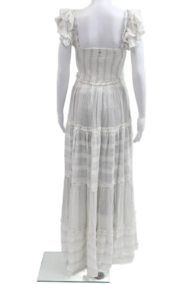 Maxi Vestido Solero PQ Para Mujer Blanco Rayas Viscosa Cuello Cuadrado Boho Talla XS Foto 3 de 4