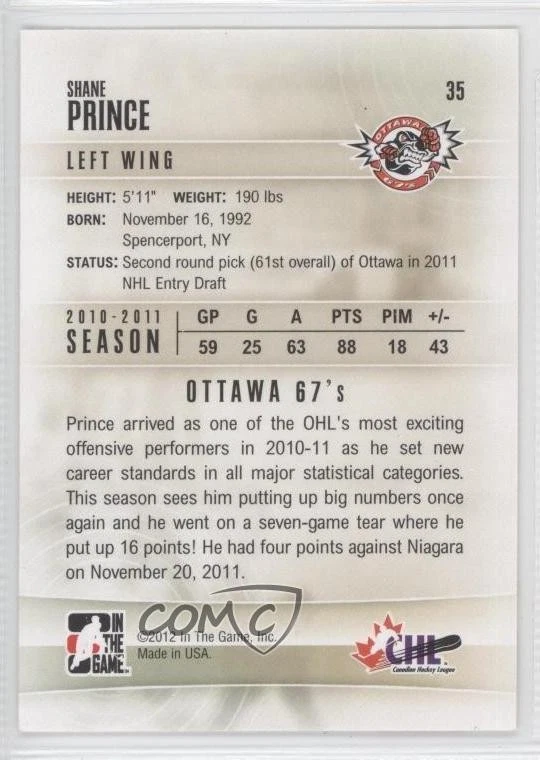 2011-12 ITG Heroes and Prospects Shane Prince #35 - Image 2 of 2