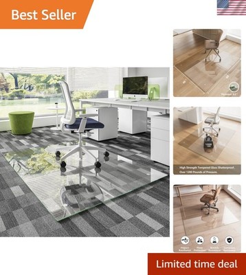 Glass Chair Mat for Carpet, Tempered Glass 46''x60'' Office Chair Mat, Glass Ch...