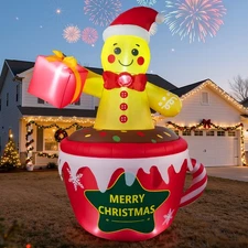 7ft Christmas Gingerbread Man Inflatable Outdoor Decoration w/LED Lights Blow Up