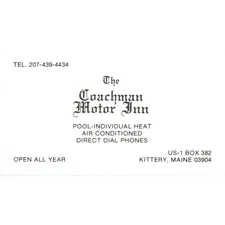 The Coachman Motor Inn Kittery Maine Vintage Business Card SD8-B22