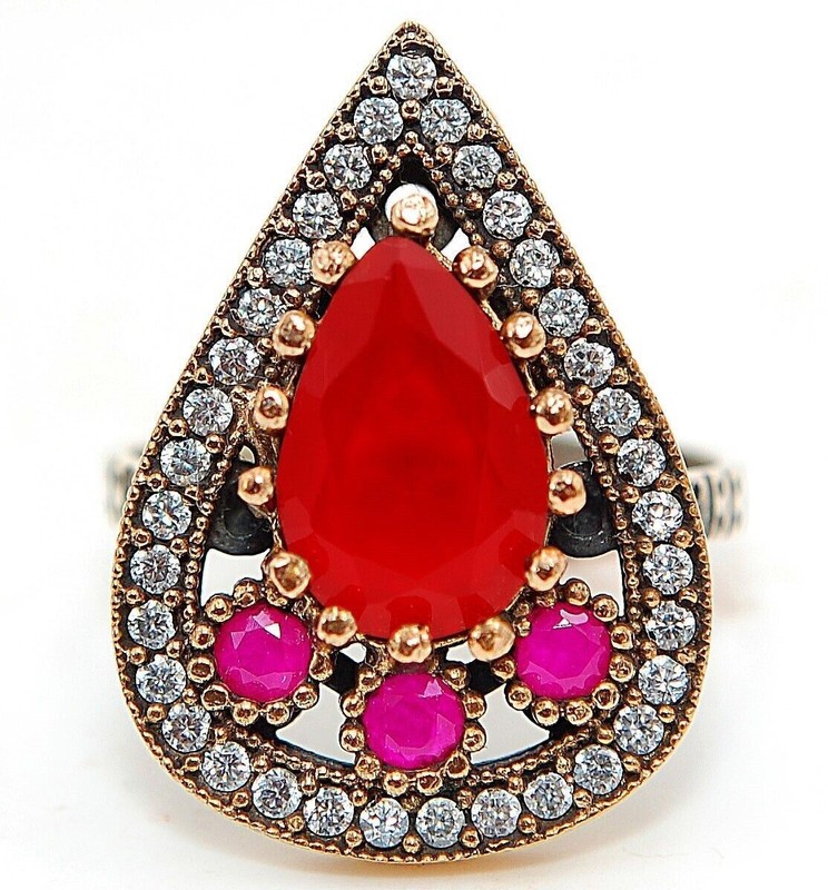 Ottoman Empire 4CT Heat Treated Fire Garnet 925 Sterling Silver Ring Sz 7.5 H1-8