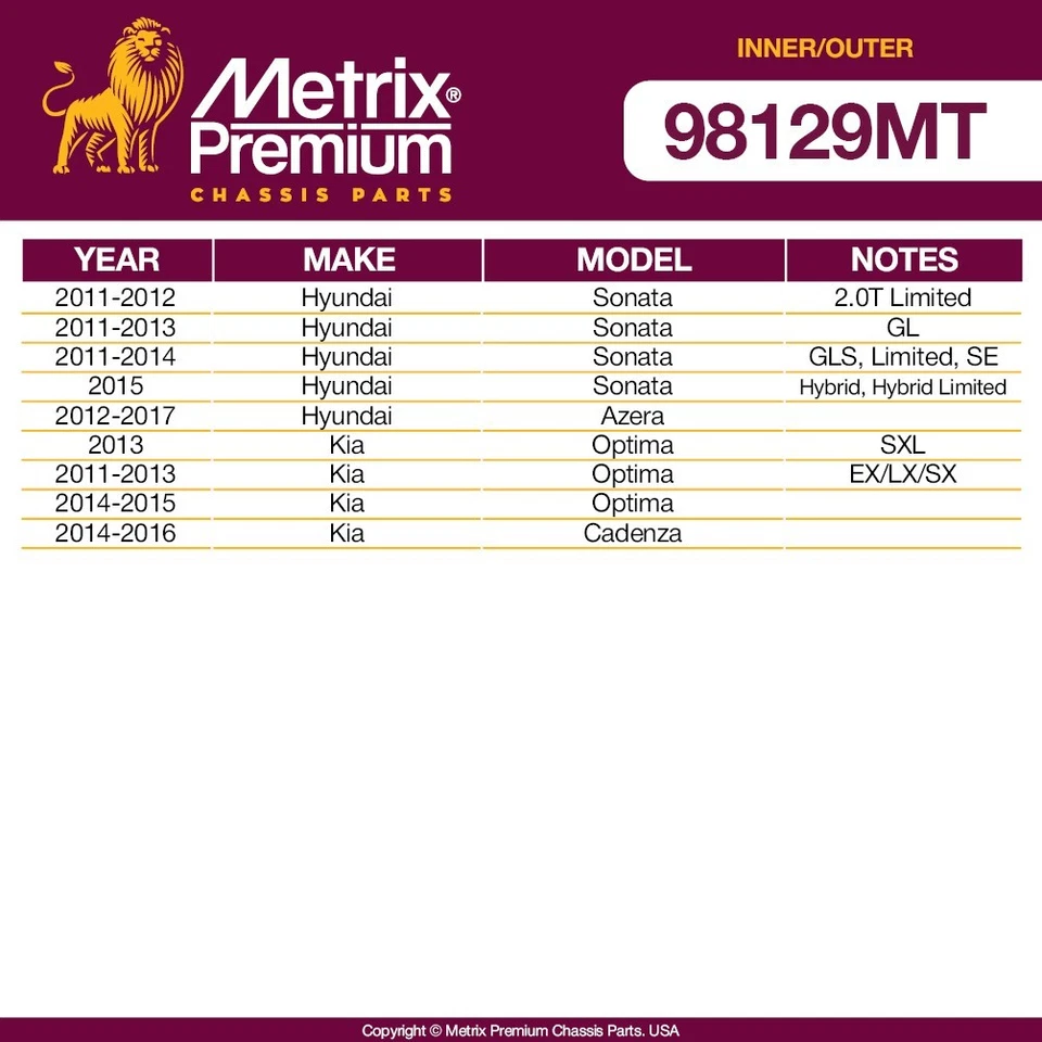 Kit de extremo de barra de amarre interior y exterior para Hyundai Sonata Azera Kia Optima Cadenza 4 piezas Foto 2 de 4