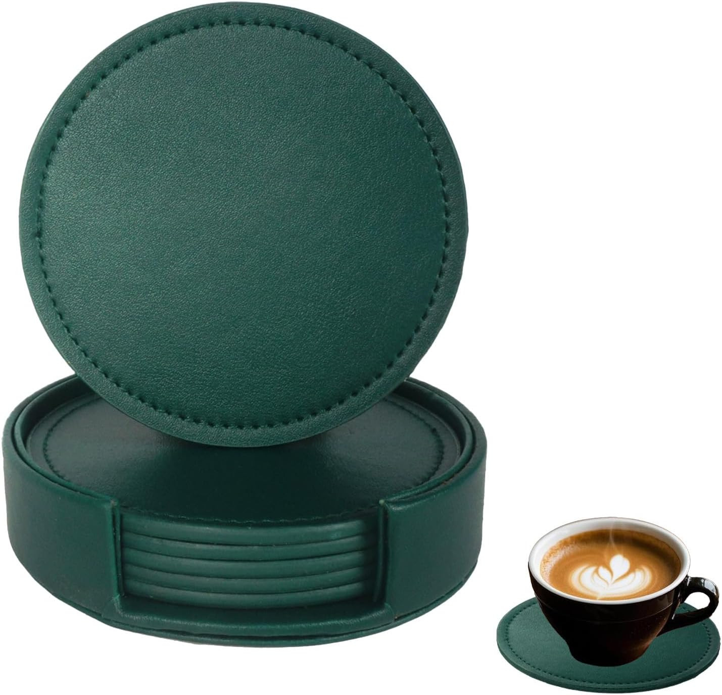 Set of 6 Leather Coasters with 1 Holder for Drinks, Drink Coasters Table Coaster