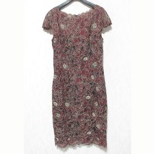 TADASHI SHOJI Rose Motif Sheath Dress APJ2136M, Size 10, Bordeaux Women USED